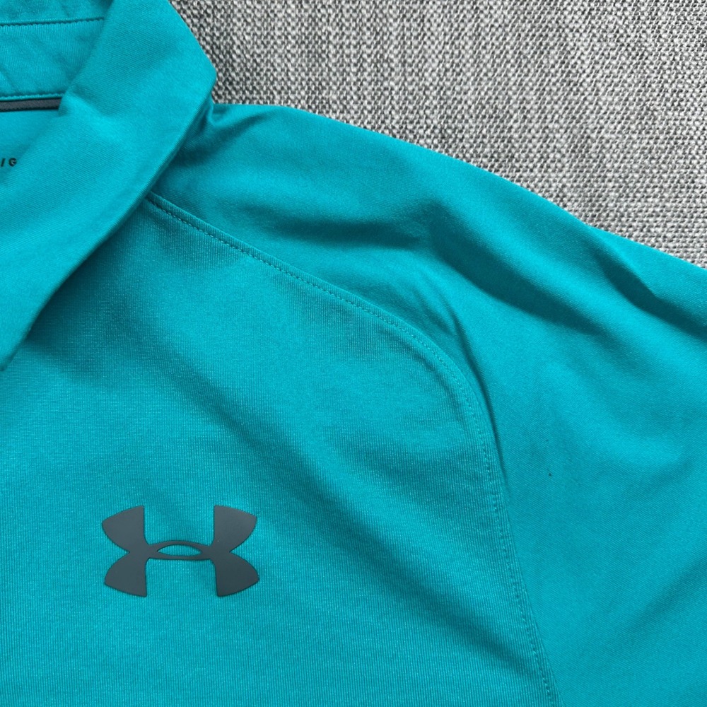 Under Armour Polo Shirt Mens Large Teal Green HeatGear Colorblock Logo - Picture 4 of 9